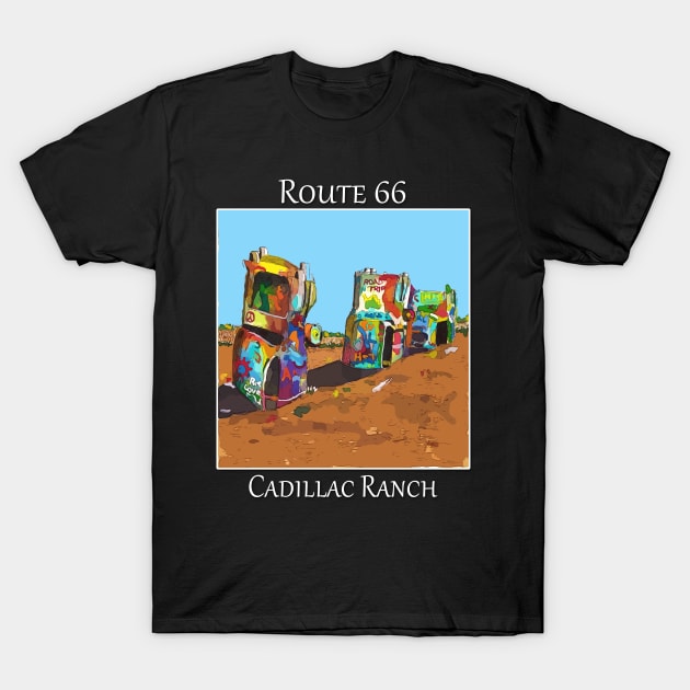 Cadillac Ranch on Route 66 near Amarillo Texas. T-Shirt by WelshDesigns